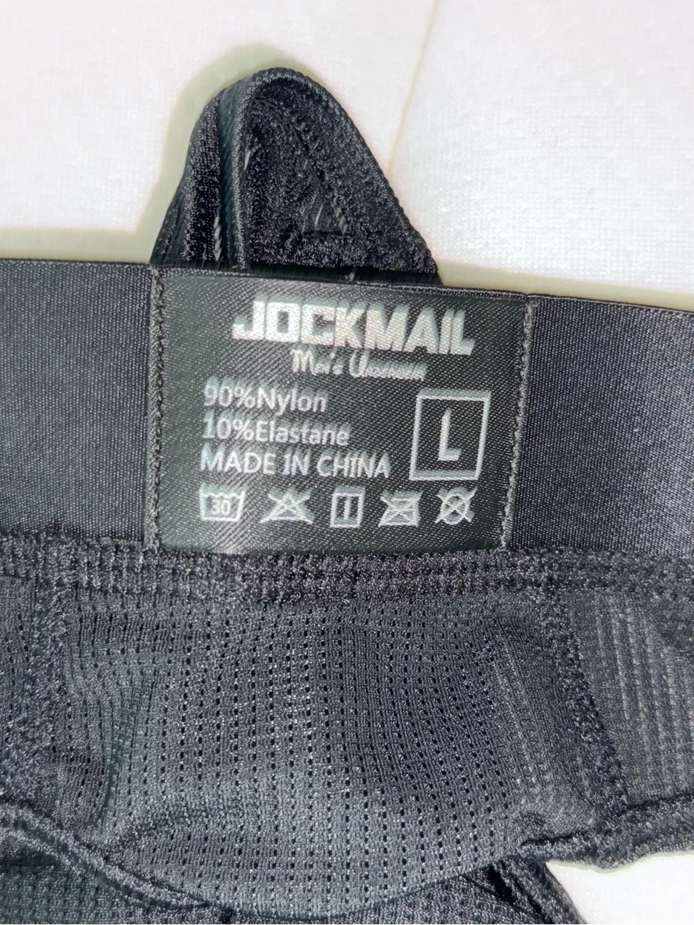Jockmail Black Men's Large Athletic Jockstrap Thong with Elastic Waistband